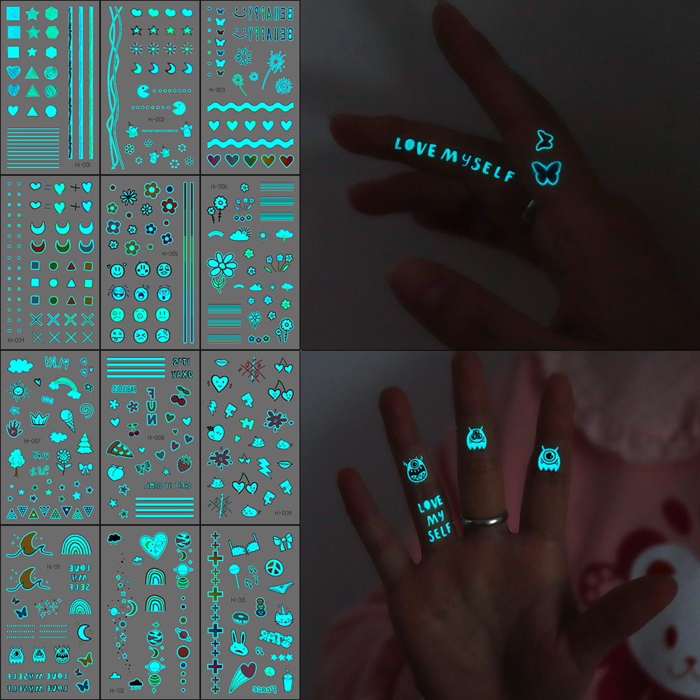 Glow In Dark Stars - 야광 타투 스티커 12개 - 야간