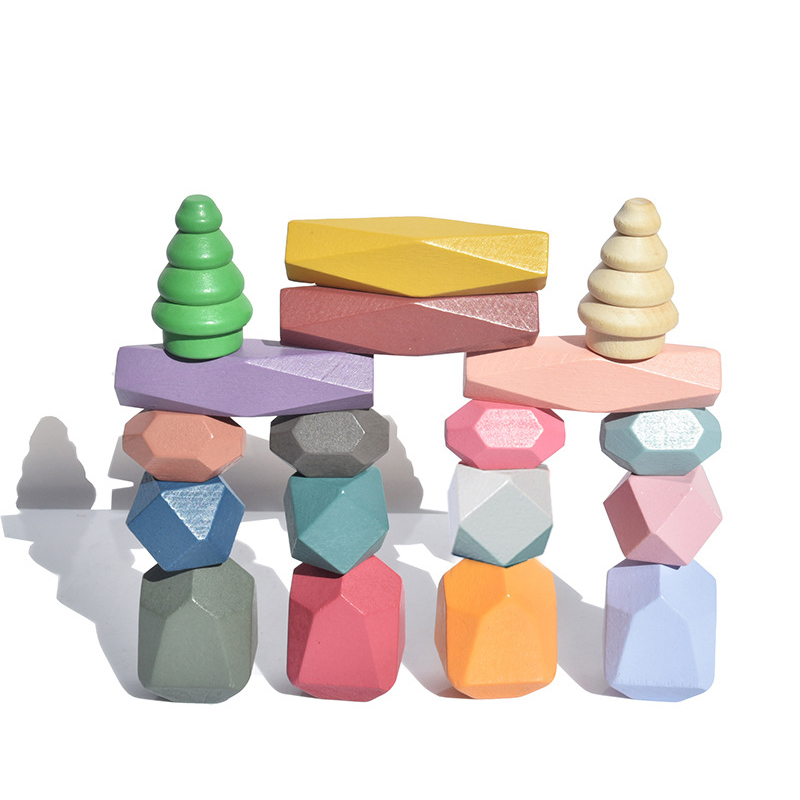 Wooden Blocks Stacking - 18 Pcs 나무 스태킹 바위 빌딩