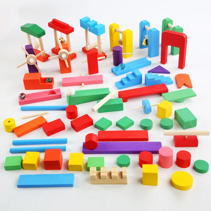 Wooden Blocks Stacking - 몬테소리 나무 무지개 도미노 장난감 기관