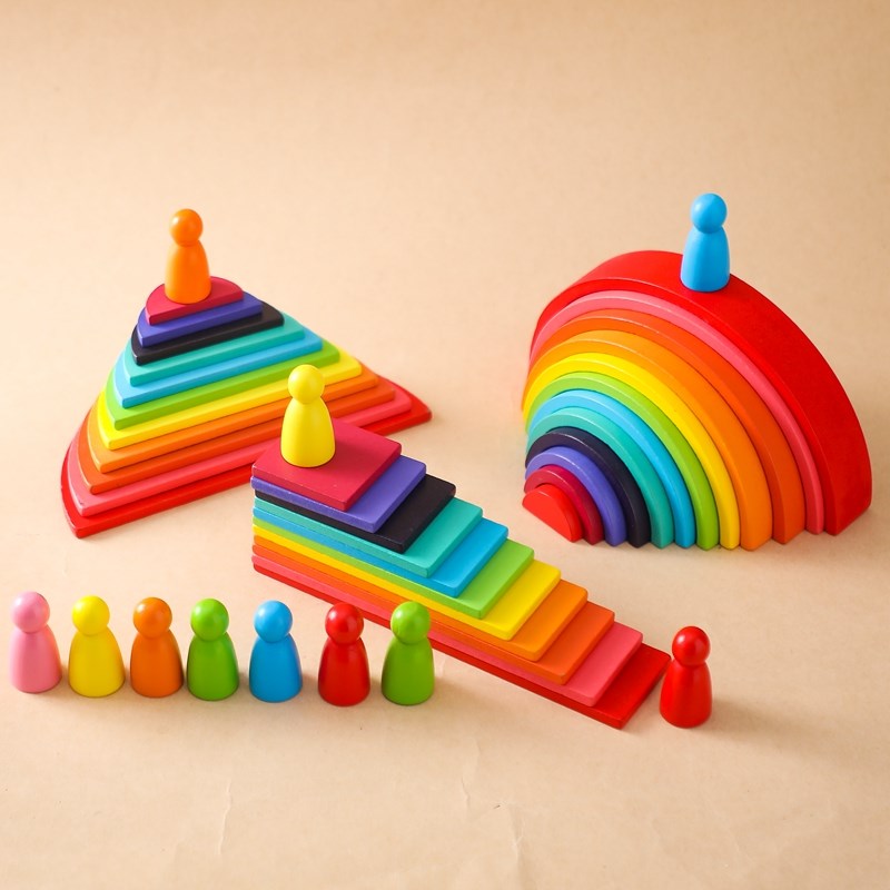 Wooden Blocks Stacking - 몬테소리 나무 블록 장난감, 아기 빌딩