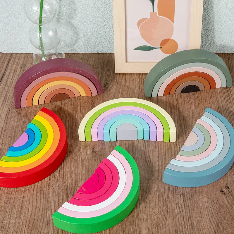 Wooden Blocks Stacking - 아치 브리지 무지개 나무 빌딩 블록