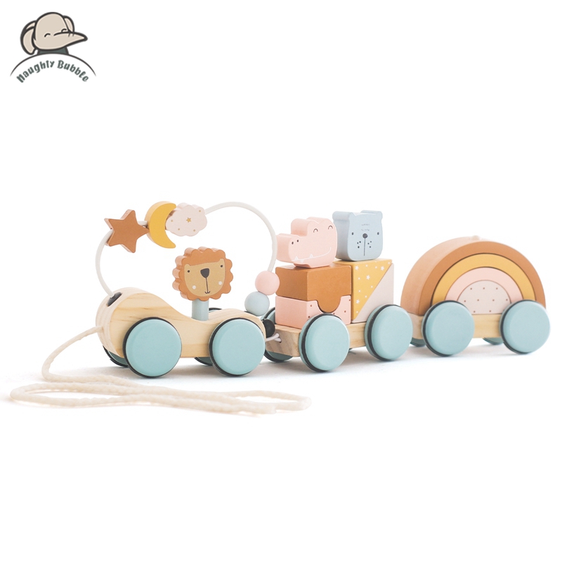 Wooden Blocks Stacking - 나무 몬테소리 장난감 동물 블록 기차