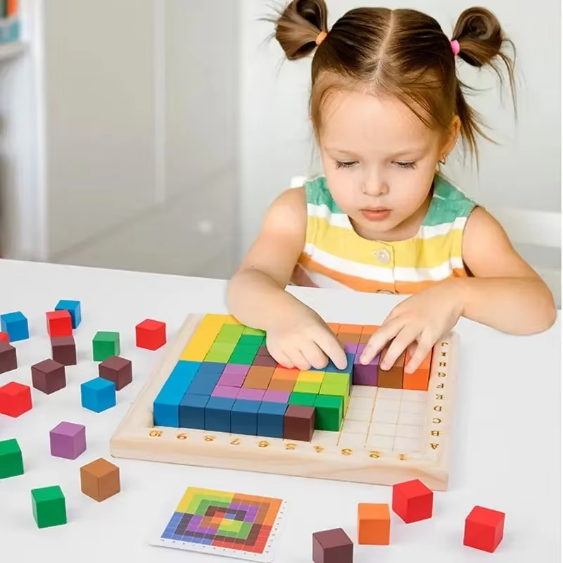 Wooden Blocks Stacking - 몬테소리 색상 계산 빌딩 블록 나무