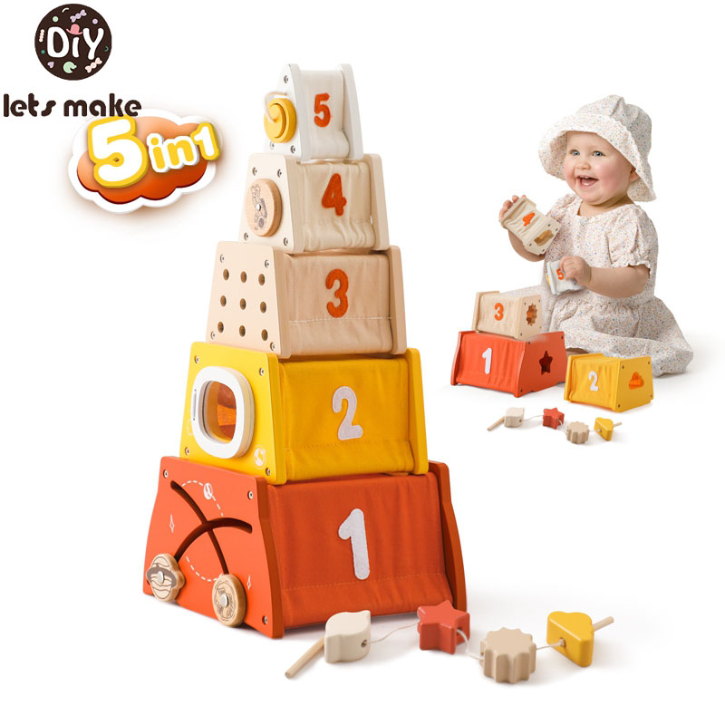 Wooden Blocks Stacking - 어린이 나무 몬테소리 장난감 스레딩 보드