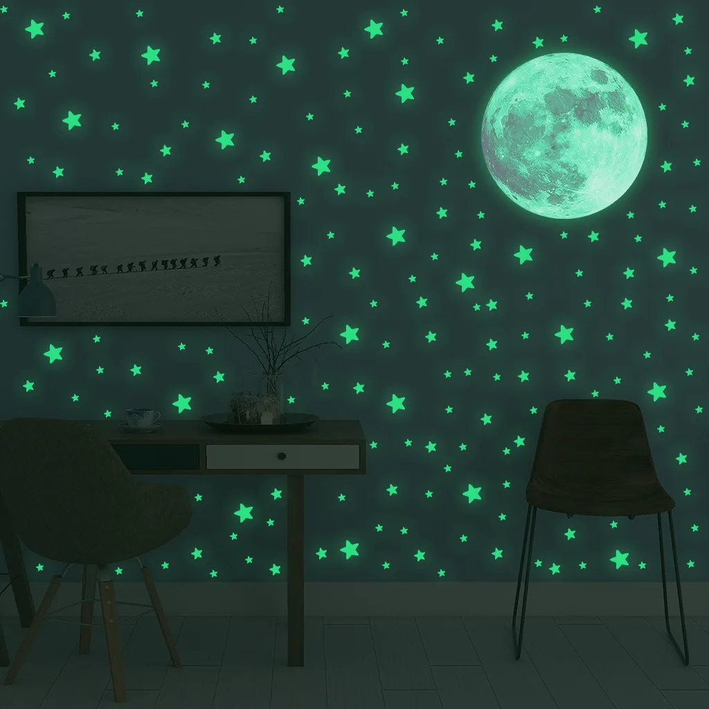 Glow In Dark Stars - 어린이 방 침실 장식용 야광 달
