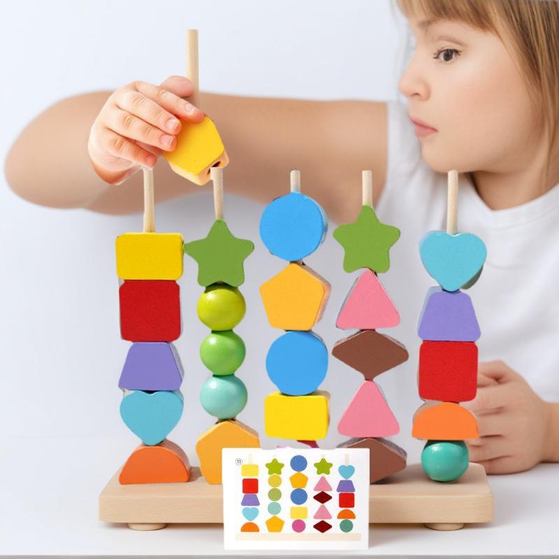 조기 학습 몬테소리 장난감; 나무 쌓기 블록, 끈 꿰기 - Wooden Blocks Stacking 리뷰 및 가격