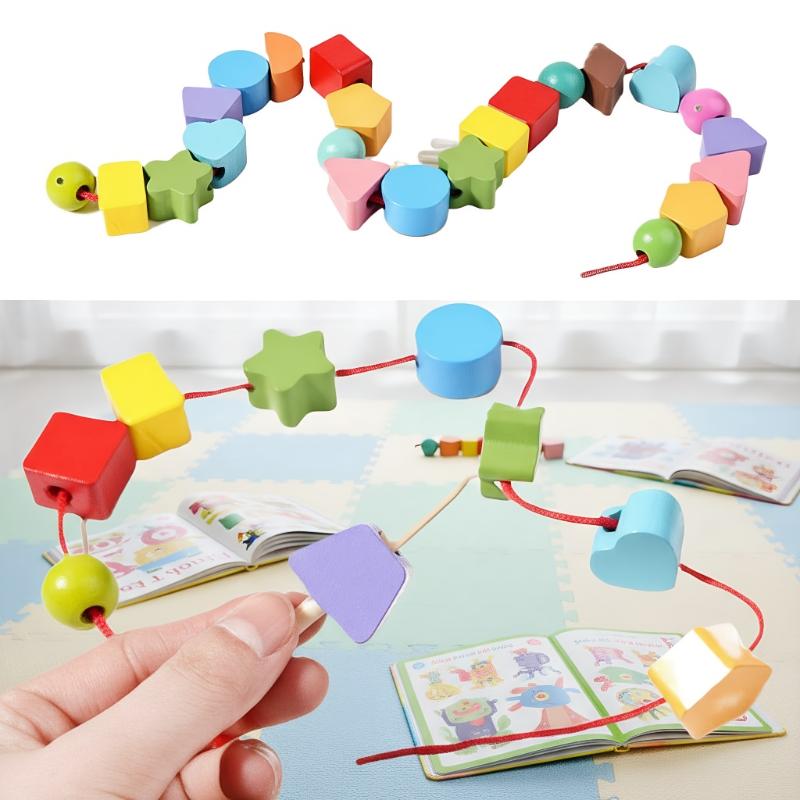 조기 학습 몬테소리 장난감; 나무 쌓기 블록, 끈 꿰기 - Wooden Blocks Stacking 리뷰 및 가격