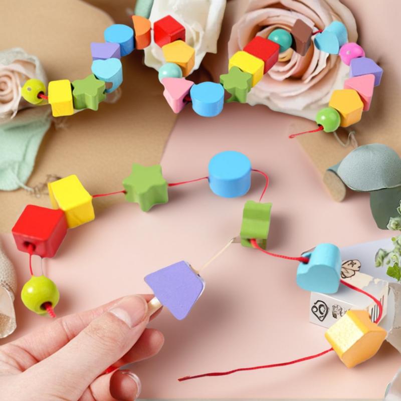 조기 학습 몬테소리 장난감; 나무 쌓기 블록, 끈 꿰기 - Wooden Blocks Stacking 리뷰 및 가격