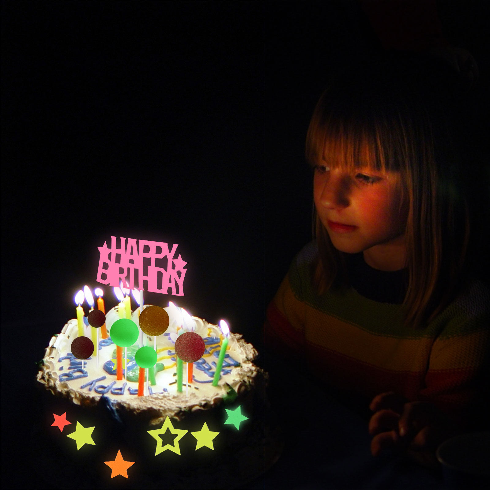 40개 케이크 토퍼 세트 볼 스타 해피 네온 장식 웨딩 - Glow In Dark Stars 리뷰 및 가격