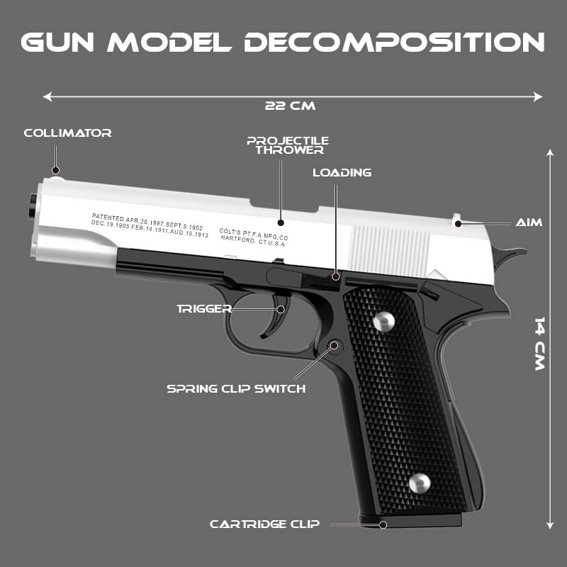 M1911 콜트 장난감 총잡이 총, 소프트 총알 쉘,  - Catapult Launcher Toy 리뷰 및 가격