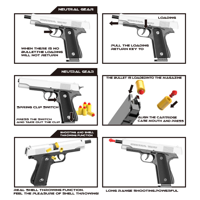 M1911 콜트 장난감 총잡이 총, 소프트 총알 쉘,  - Catapult Launcher Toy 리뷰 및 가격