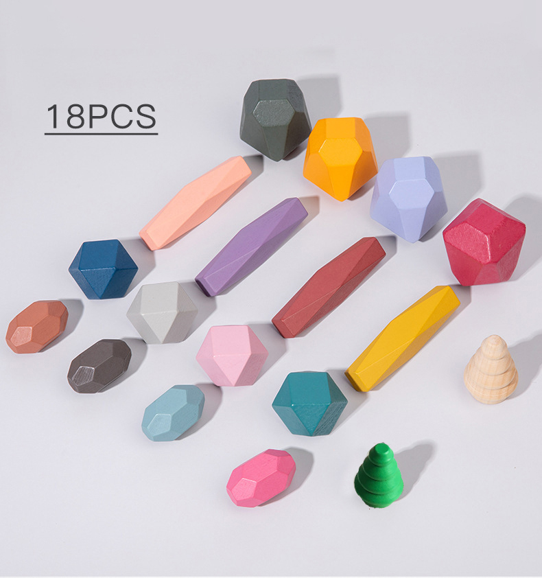 18 Pcs 나무 스태킹 바위 빌딩 블록, 컬러 단단한 - Wooden Blocks Stacking 리뷰 및 가격