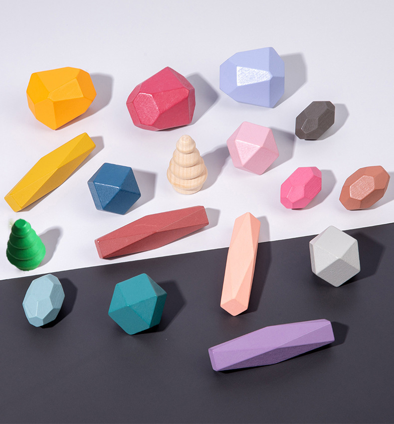 18 Pcs 나무 스태킹 바위 빌딩 블록, 컬러 단단한 - Wooden Blocks Stacking 리뷰 및 가격