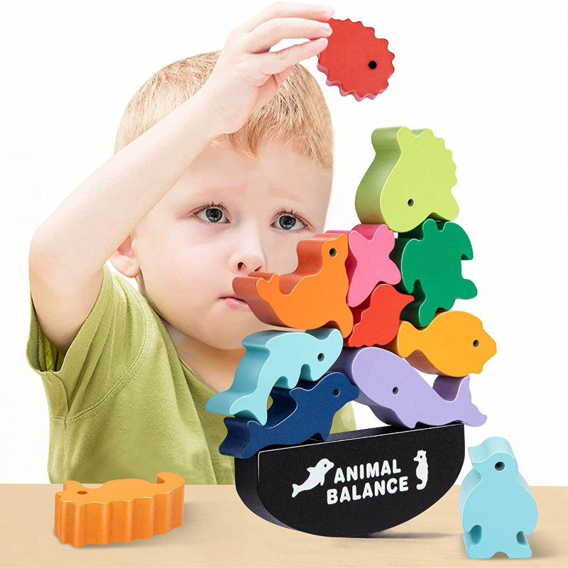 새로운 어린이 몬테소리 나무 동물 균형 블록 보드 게임 - Wooden Blocks Stacking 리뷰 및 가격