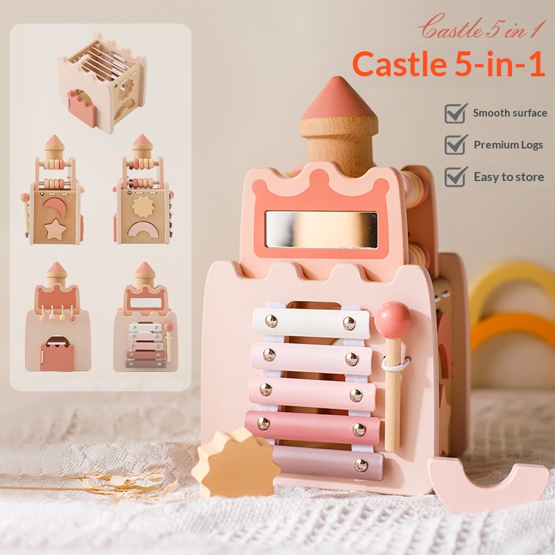 나무 성 모양 5 in 1 활동 큐브 교육용 유아 장난 - Kids Toys Xylophone 리뷰 및 가격