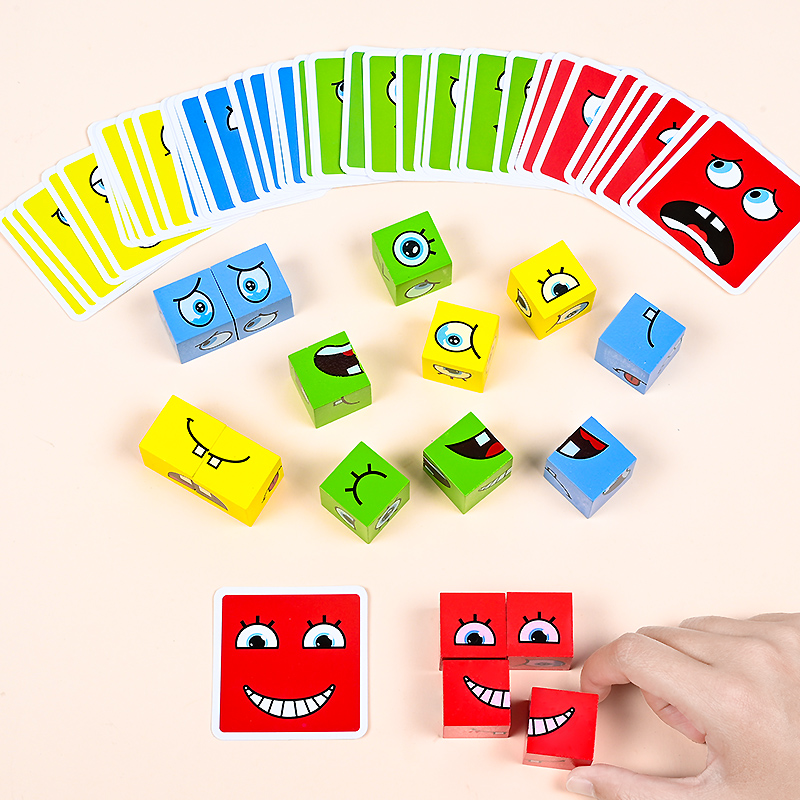 대형 학습 교육 장난감 세트 카드 이모티콘 퍼즐 얼굴  - Wooden Blocks Stacking 리뷰 및 가격