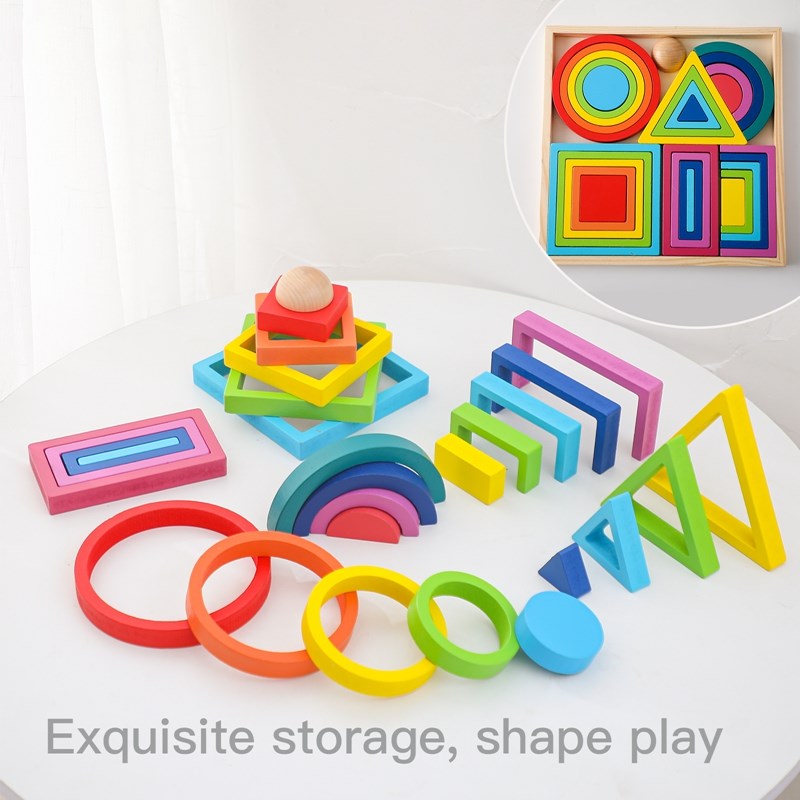 몬테소리 나무 블록 장난감, 아기 빌딩 레인보우 스태킹 - Wooden Blocks Stacking 리뷰 및 가격