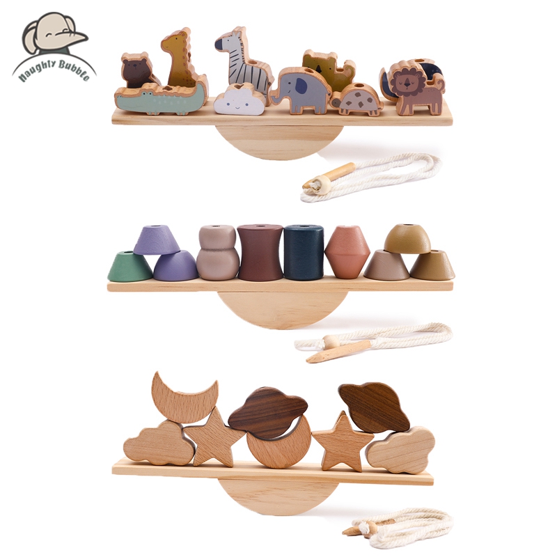 아기 동물 스레딩 장난감 나무 시소 장난감 블록 보드  - Wooden Blocks Stacking 리뷰 및 가격