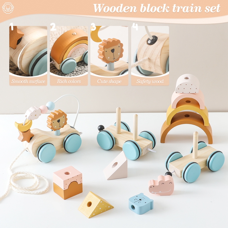 나무 몬테소리 장난감 동물 블록 기차 빌딩 블록 쌓기  - Wooden Blocks Stacking 리뷰 및 가격