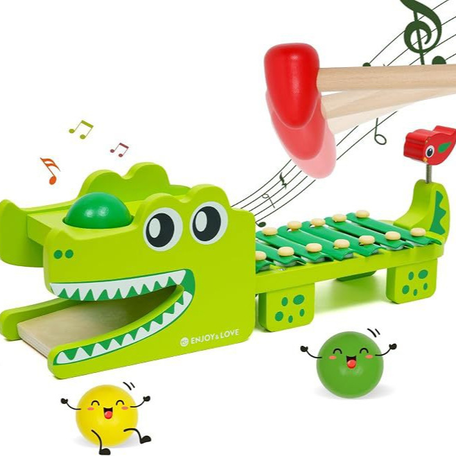 몬테소리 나무 악어 실로폰 장난감, 볼 노크 해머 게임 - Kids Toys Xylophone 리뷰 및 가격
