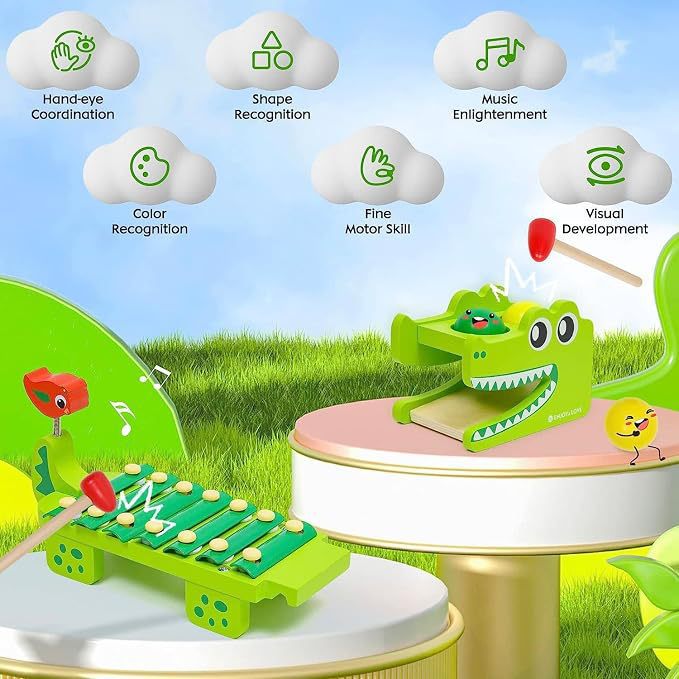 몬테소리 나무 악어 실로폰 장난감, 볼 노크 해머 게임 - Kids Toys Xylophone 리뷰 및 가격