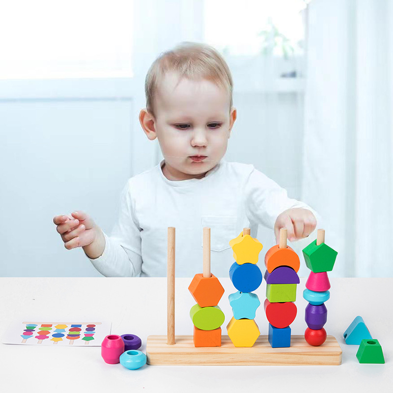 몬테소리 나무 구슬 시퀀싱 장난감 세트, 다채로운 블록 - Wooden Blocks Stacking 리뷰 및 가격