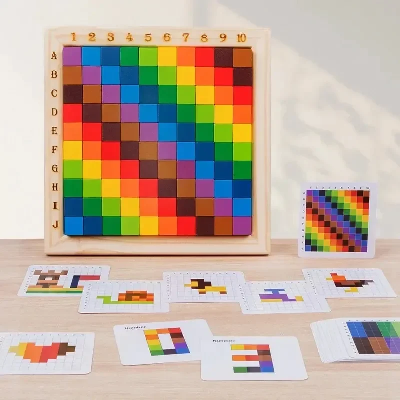 몬테소리 색상 계산 빌딩 블록 나무 10*10 퍼즐 퍼 - Wooden Blocks Stacking 리뷰 및 가격